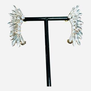 Angel Wings Clear Rhinestone Navettes Convertible Pierced or Clip On Earrings